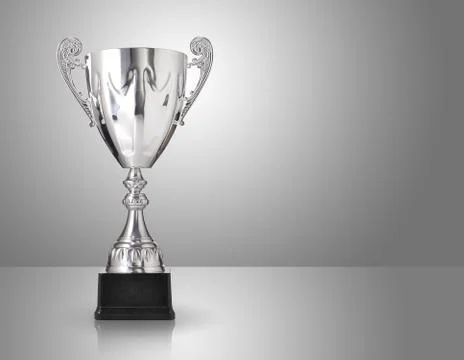 Champion silver trophy over grey background Stock Illustration