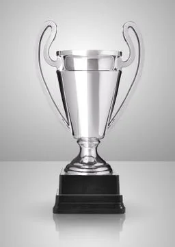 Champion silver trophy over grey background Stock Photos