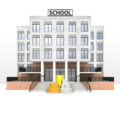 Champion stand in front of modern school building illustration Ilustración de archivo