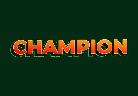 Champion. Text effect in 3D look. red yellow color. Dark green background Stock Illustration