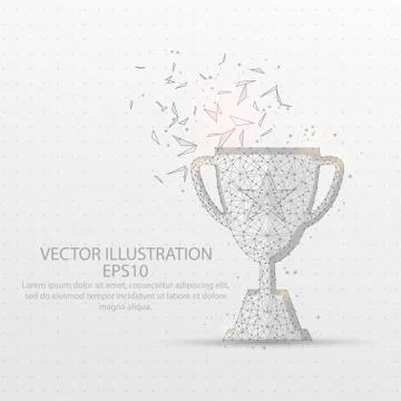 Champion trophy low poly wire frame on white background. Stock Illustration