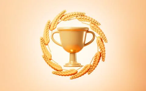 Champion trophy with ring honor pattern of wheat, 3d rendering. Stock Illustration