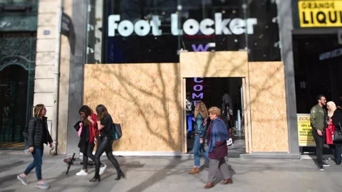 Champs-Elysee Foot Locker Renovation Stock Footage 303061646