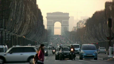 Champs-Elysees and Arc de Triomphe, Paris Stock Footage 419721