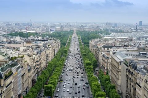 Champs Elysees from the Arc de Triomphe in Paris Stock Photos