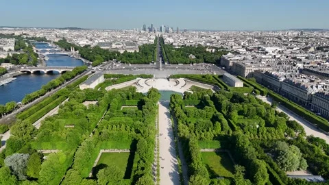 Champs Elysees Avenue At Paris Ile De France France. Drone Captures A Garden Wit Stock Footage 309516072