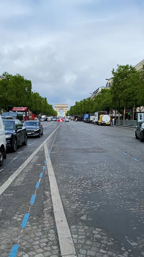 Champs Elysees avenue view with empty traffic lanes in Paris France Stock Footage 315360880