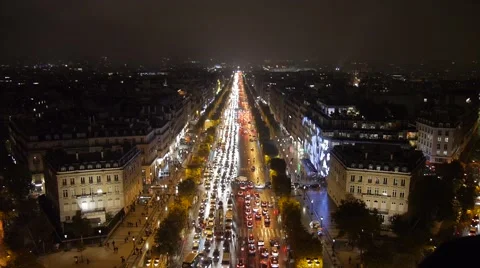 Champs-Elysees Lit Up at Night Stock Footage 57222319