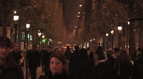 Champs-Élysées at Night Stock Footage 27205961