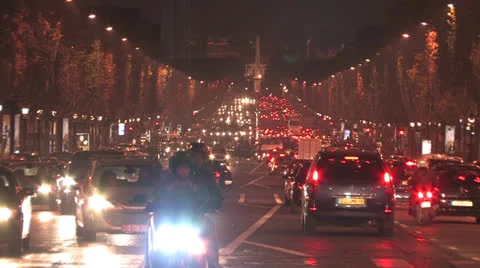 Champs-Élysées at Night Stock Footage 27206070