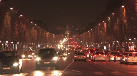 Champs-Élysées at Night Stock Footage 27206247