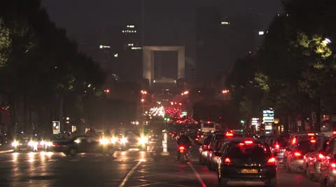 Champs-Élysées at Night Stock Footage 27206645