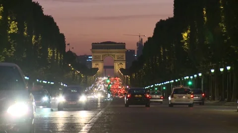 Champs Elysees in The Night Stock Footage 44632946