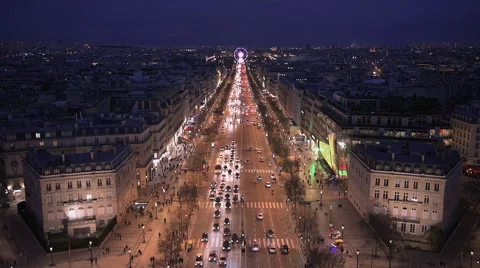 Champs Elysees at night Stock Footage 61232120