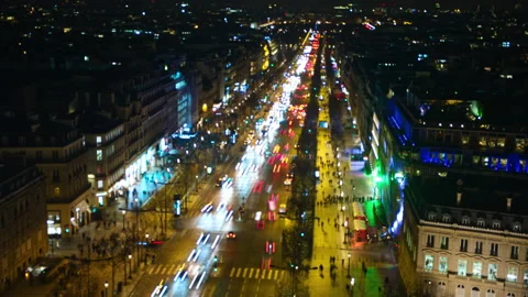 Champs-Élysées night lights Time-lapse Stock Footage 144674587