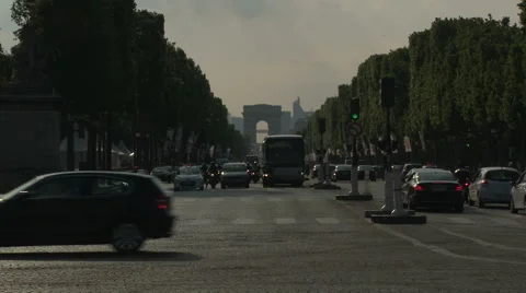 Champs-Elysees Traffic with Arc de Triomphe in Background 1 Stock-Footage 52791394