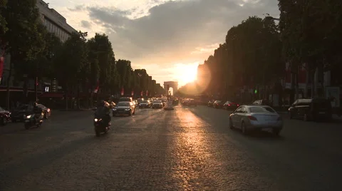 Champs-Elysees Traffic During Sunset Stock Footage 52794233