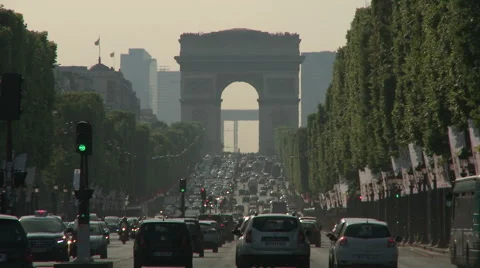 Champs-Elysees Traffic in Front of the Arc de Triomphe 2 Stock Footage 52791496