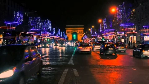 Champs Elysees, Traffic jam in front of the Arc de Triomphe, Paris, France. Stock Footage 123799376
