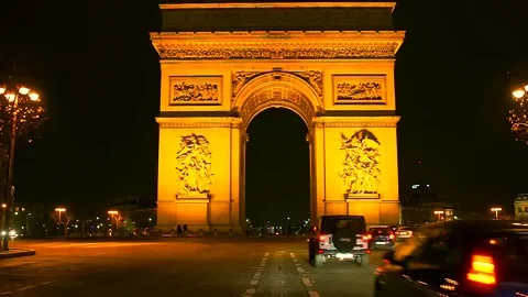 Champs Elysees, Traffic jam in front of the Arc de Triomphe, Paris, France. Stock Footage 123805276