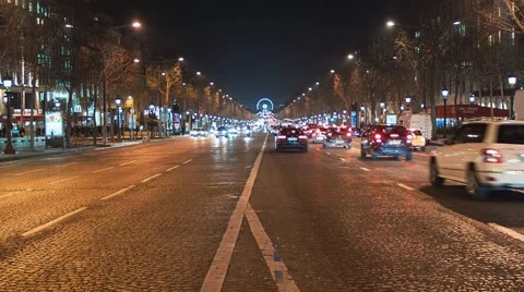 Champs Elysees, Traffic, Night 3 Stock Footage 53200712