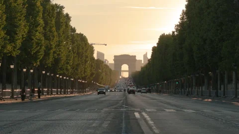 Champs-Élysées Traffic Toward Arc de Triomphe at Sunrise, Paris Stock Footage 338264304