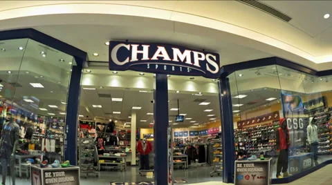 Champs Sporting goods storefront custome. Stock Video Pond5