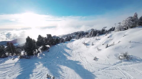 Chamrousse - Winter Landscape 35 - FPV - 4K - Color Graded Stockbeeldmateriaal 240442726
