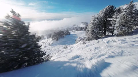 Chamrousse - Winter Landscape 36 - FPV - 4K - Color Graded Stockbeeldmateriaal 240442833
