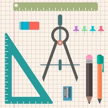 Chancellery set of objects in a flat style Stock Illustration