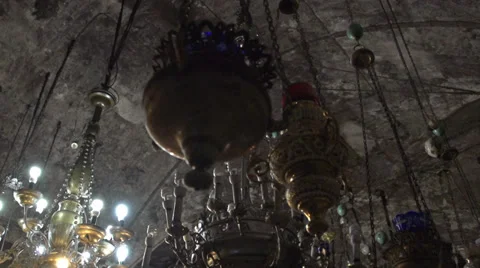Chandelier in the Church of the Nativity Stock Footage