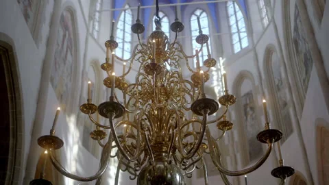 Chandelier in church - panning shot Stock Footage 166321828
