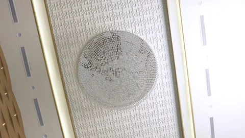 Chandelier hanging on ceiling in room interior. Crystal glass chandelier on Stock Footage 106917470