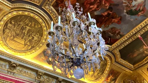 Chandelier Inside The Hall of Mirrors, A Long Gallery In The Chateau de 스톡 동영상 217890912