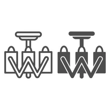 Chandelier line and solid icon, Furniture concept, modern ceiling lamp sign on イラスト素材