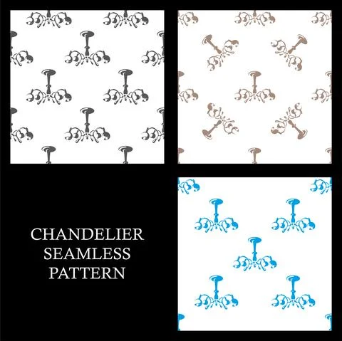 Chandelier seamless pattern. Set pattern lamp. Design template Isolated on a Stock Illustration