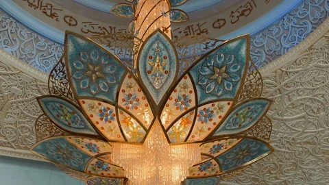 Chandeliers in the Sheikh Zayed Grand Mosque 2 Stock Footage 327468196