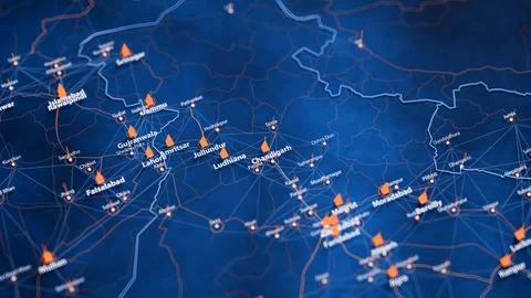 Chandigarh map big data visualization. Futuristic map infographic of city in Stock Illustration