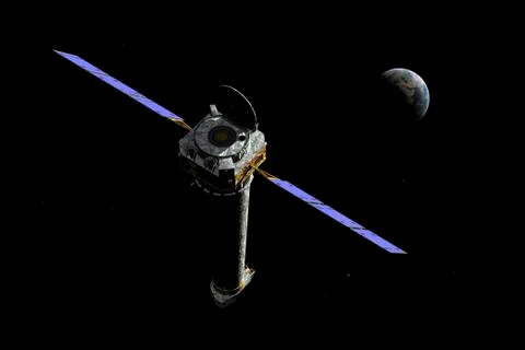 The Chandra X-ray Observatory as it may appear about 50,000 miles from Earth. Illustrazione stock