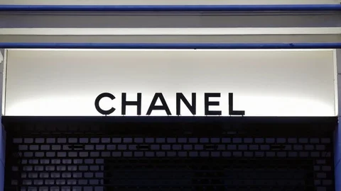Chanel shop logo, expensive fashion designer label, Berlin, Germany Stock Footage
