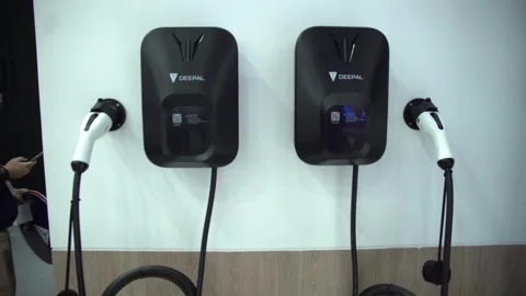 Changan Deepal EV charging station was on display at the motor expo 2023 스톡 동영상 258085593