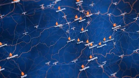 Changde map big data visualization. Futuristic map infographic of city in China Stock Illustration