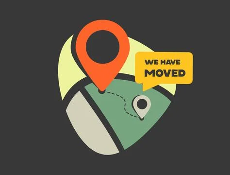 Change of address notification with map pins and route path, we have moved sign Stock Illustration