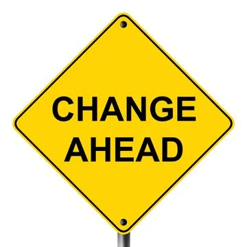 Change ahead caution hazard symbol on yellow road sign Stock Illustration