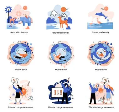 Change climate awareness, saving planet, Mother Earth day, nature biodiversity Illustrazione stock