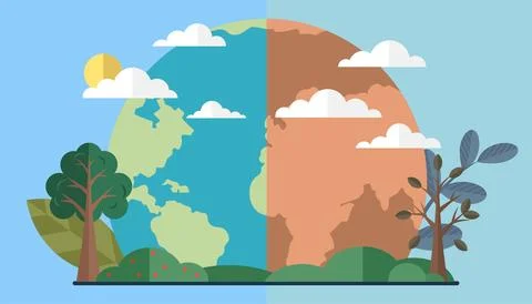 Change climate, problem of disappearing water sources, drought, ecological Stock Illustration