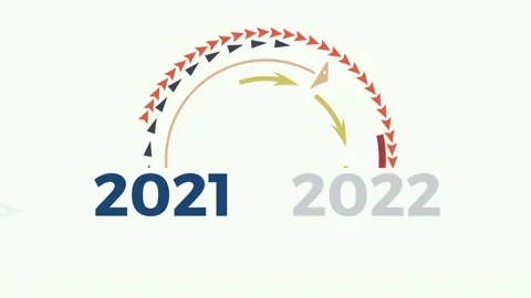 Change date from 2021 to 2022 on white background with arrows. Animated illus Stock Footage 166890533