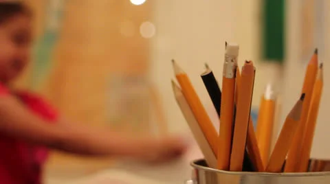 Change focus kid homework Stock Footage 23560225