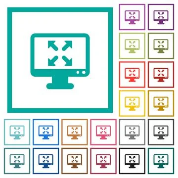 Change to fullscreen view flat color icons with quadrant frames Stock Illustration