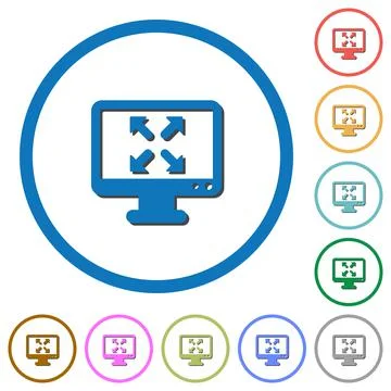 Change to fullscreen view icons with shadows and outlines Illustrazione stock